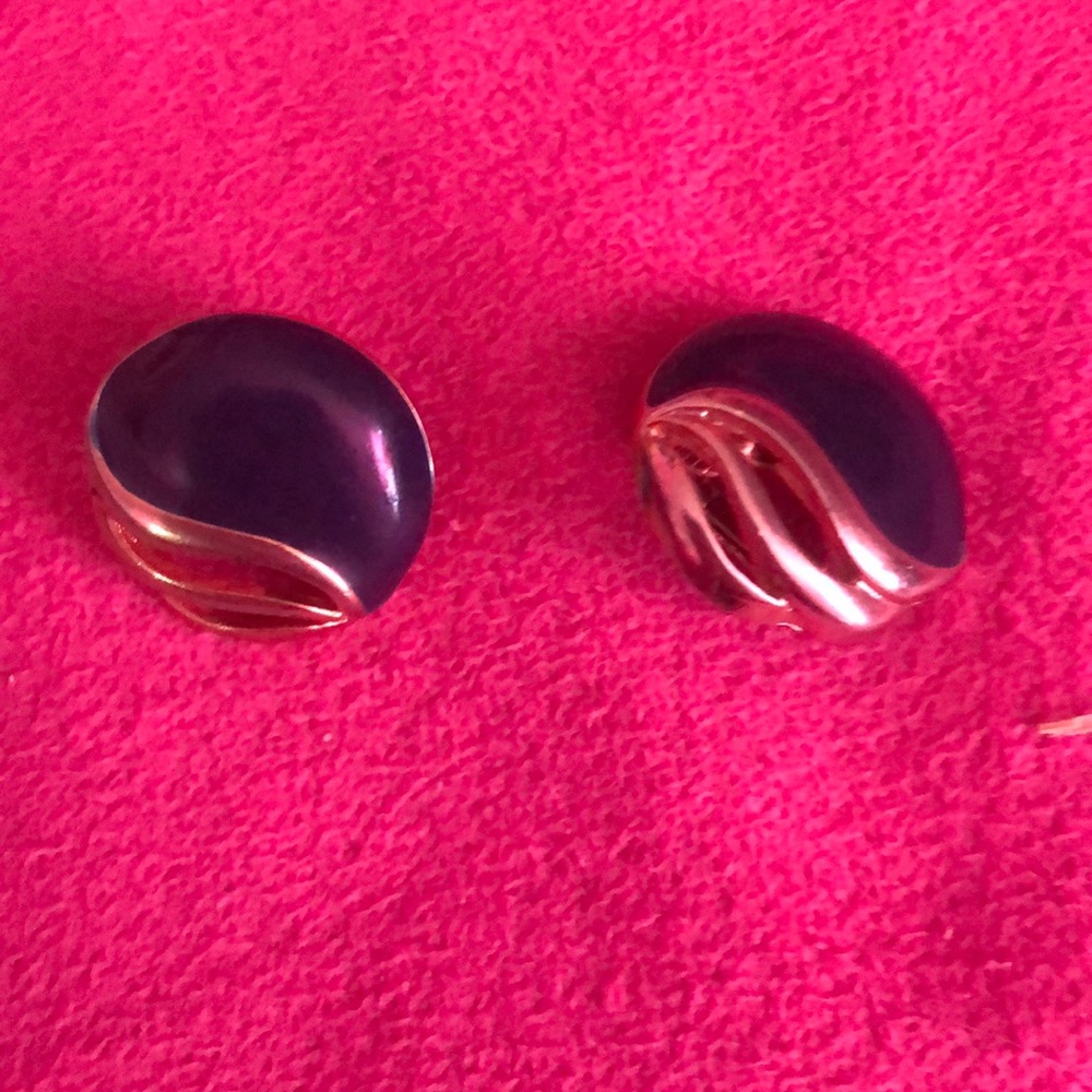 Navy blue and sliver circle earrings vintage clip on